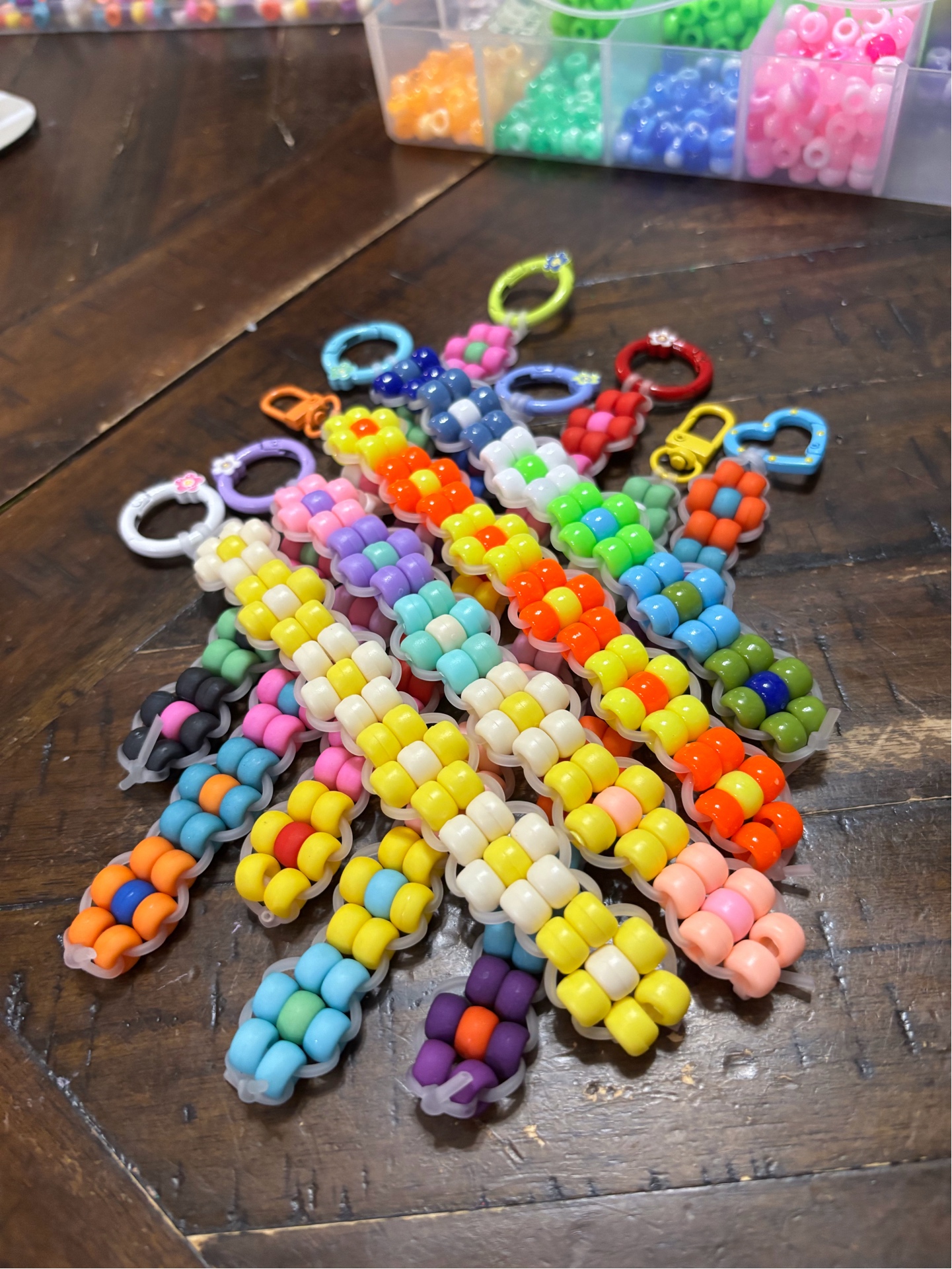 Colorful handmade beaded keychains by Loop and Bloom Co.